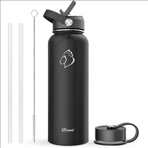 Stainless Steel Water Bottle, 40oz Vacuum Insulated Water Bottle with Straw Lid and Flex Cap